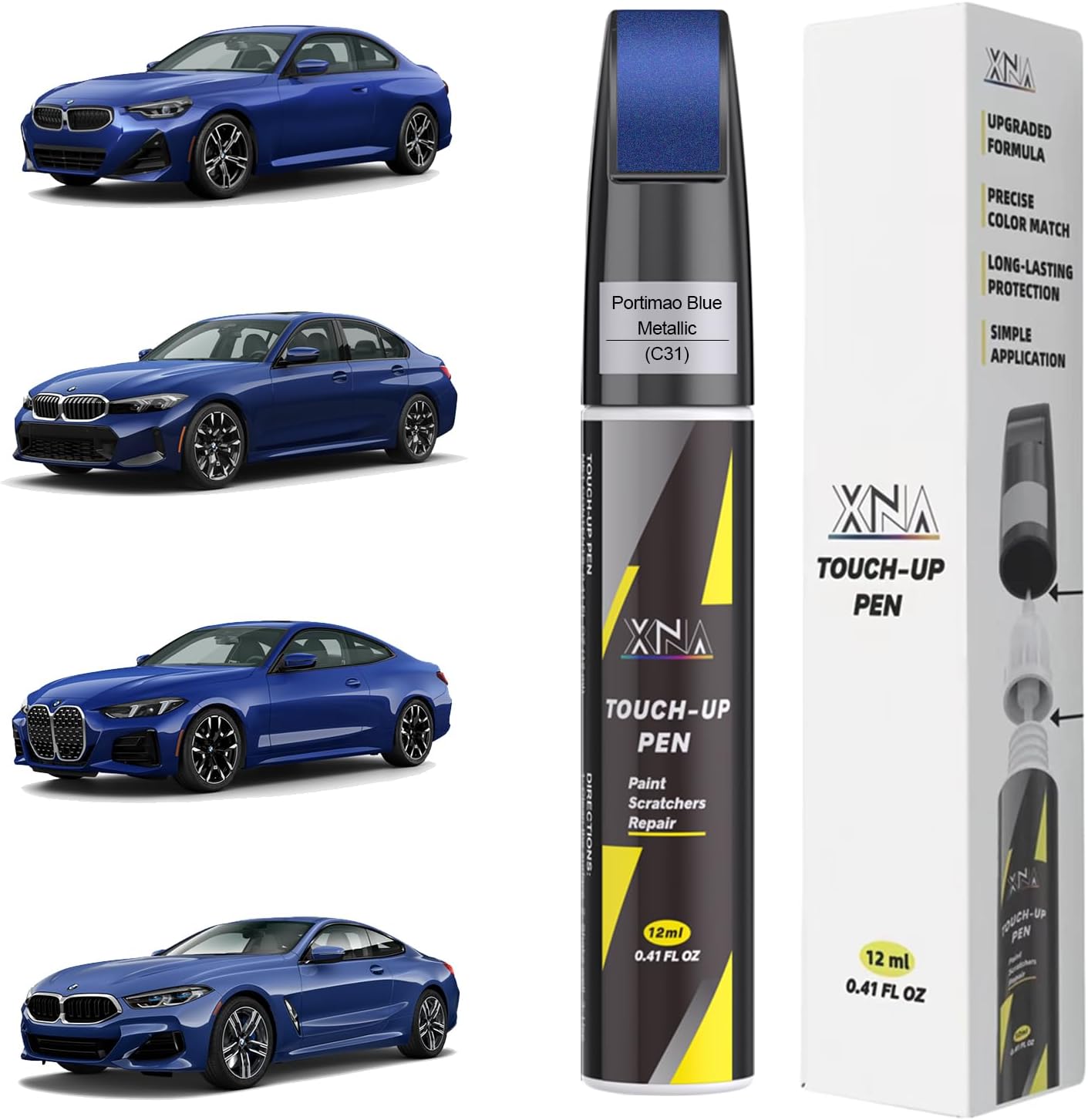 XNA Jet Black(688) for BMW Touch Up Paint, Car Scratch Remover for Nicks and Chips Repair, 2-In-1 Quick & Easy Fix Car Scratch Repair Kit with Exact Color-Matched