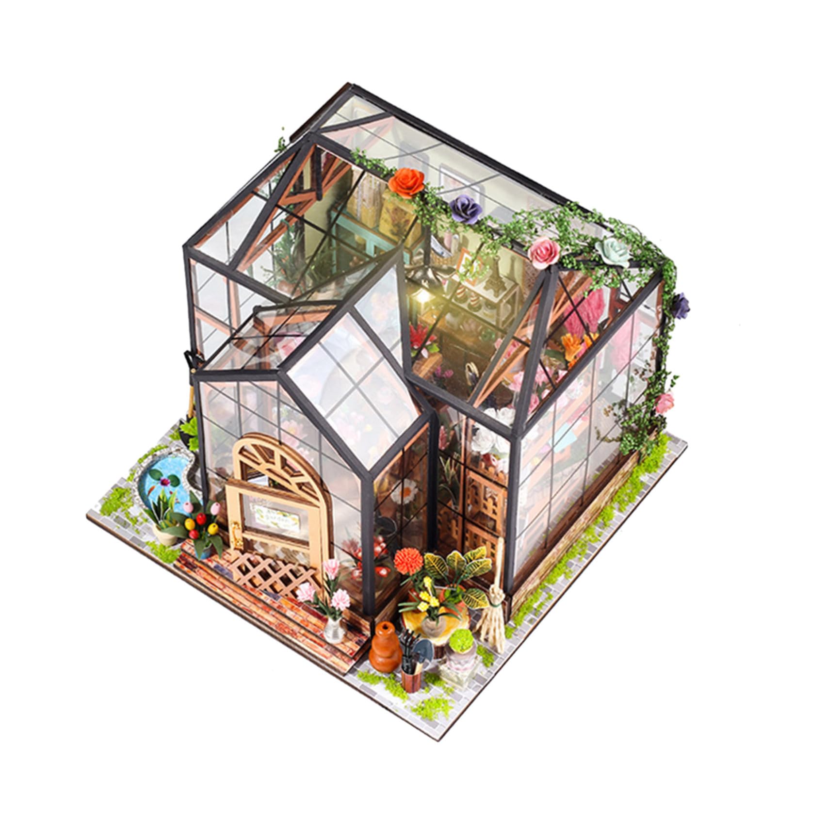 Kit de Casa de Flores en Miniatura 3D DIY Modelo de Construcción de Casa de Muñecas Madera y Acrílico Accesorios Varios Decoración Festiva y Exposición para Niñas y Familia