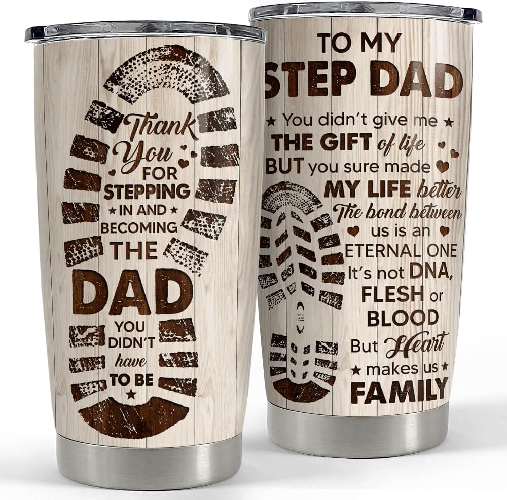SANDJEST Step Dad Gifts Tumbler 20oz Coffee Travel Mug Cup Gift for Bonus Dad Stepfather Stepdad Gift from Step Daughter Son