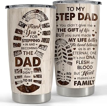 SANDJEST Step Dad Gifts Tumbler 20oz Coffee Travel Mug Cup Gift for Bonus Dad Stepfather Stepdad Gift from Step Daughter Son