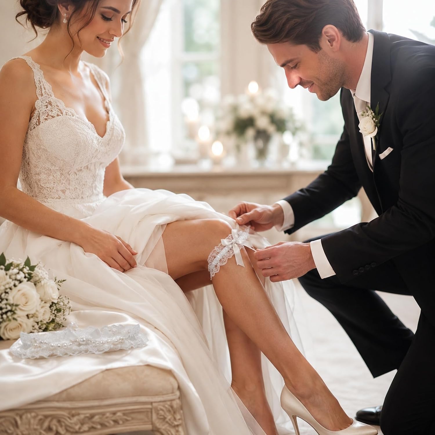2Pcs Wedding Garter for Bride, Garters for Bride, Wedding Ceremony and Parties