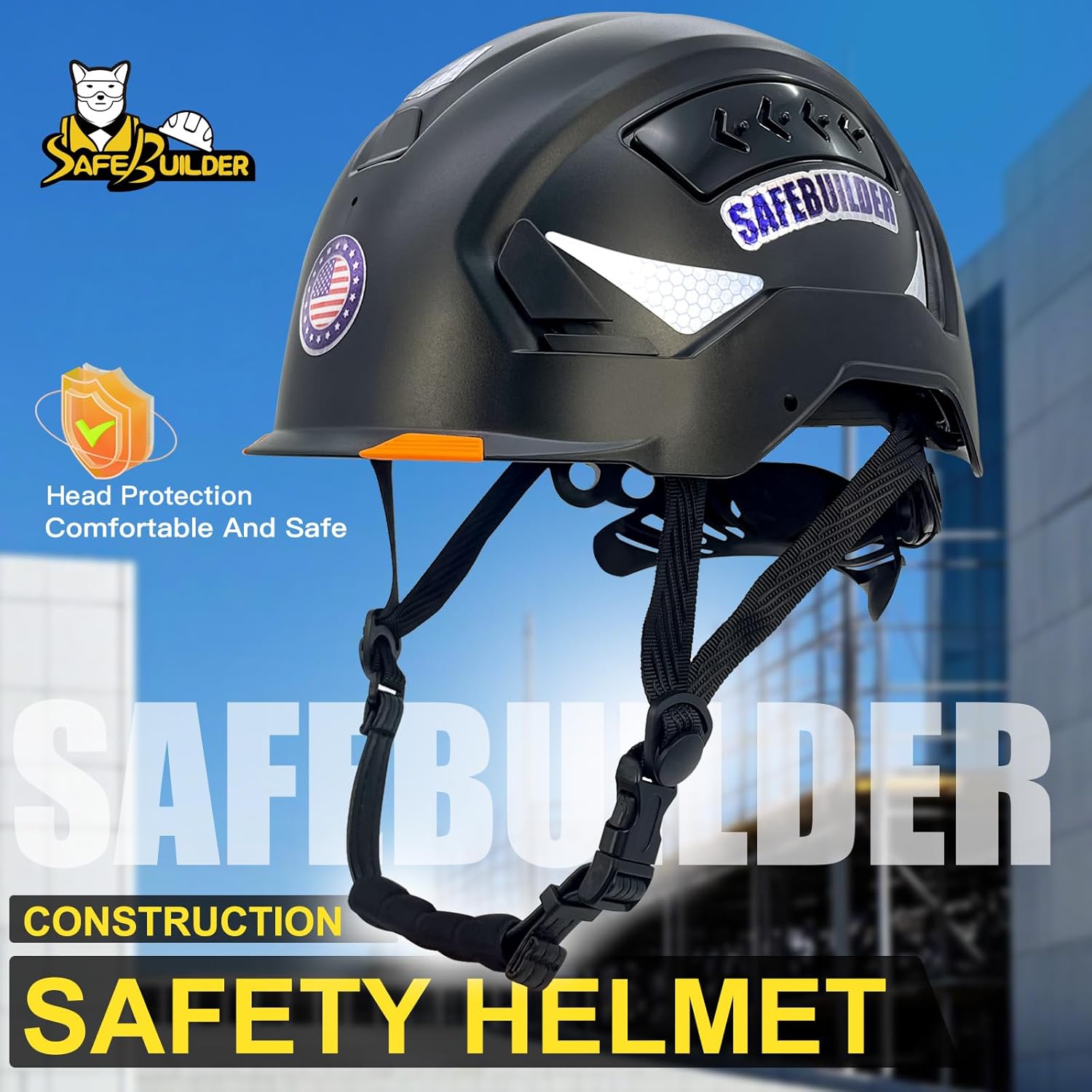 SAFEBUILDER CR99 Safety Hard Hats Industrial Work Safety Helmet Hard Hats Adjustable Vents Head Protection Construction Hardhats ANSI Type 1 Class C Approved