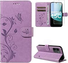 Case Compatible with Xiaomi Redmi 15C 4G/5G EU Version (Not for Global Version) and 1 Piece Tempered Glass Screen Protector, Premium PU Leather Case, Stand and Flip Function Case – Purple