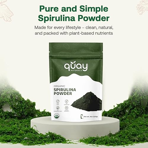 Miniatura 6 de Polvo de espirulina orgánica de 8 onzas, sin OMG, sin gluten, vegano, proteína a base de plantas, rica en hierro, espirulina en polvo para batidos