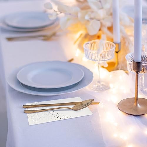 Miniatura 5 de Elegantes servilletas de estrella dorada, 100 servilletas de cena blancas y doradas, servilletas doradas desechables de 7.5 x 4.25 pulgadas,