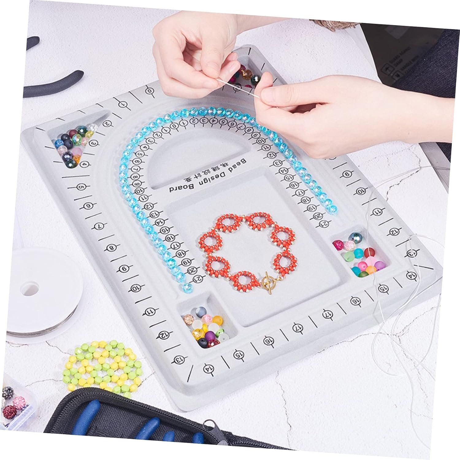 JEWEDECO 2pcs Bead Design Boards for Jewelry Making DIY Beaded Tray Measurement Scale for Planning Necklaces and Bracelets Sturdy Storage and Display