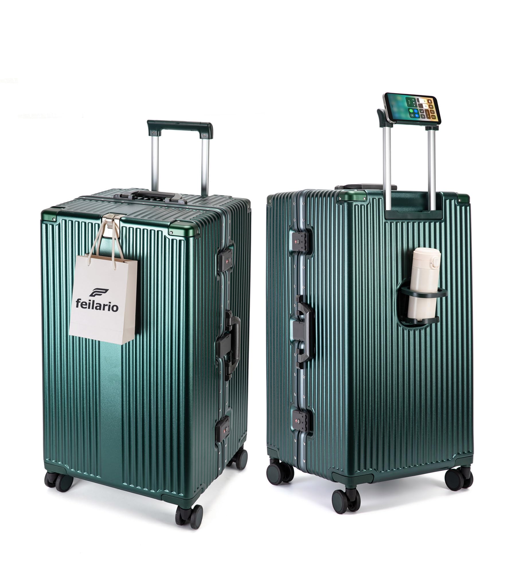 feilario Super Large Aluminum Frame Checked Zipperless Luggage