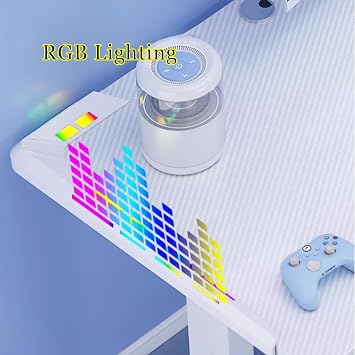 Standing Desk, Computer Desk with LED Lights, 3 Levels of Height Memory and Threading Hole, Adjustable Sit Stand Desk with Headphone Hook and Water Cup Holder, Easy to Install,Pink,55.1x23.6in
