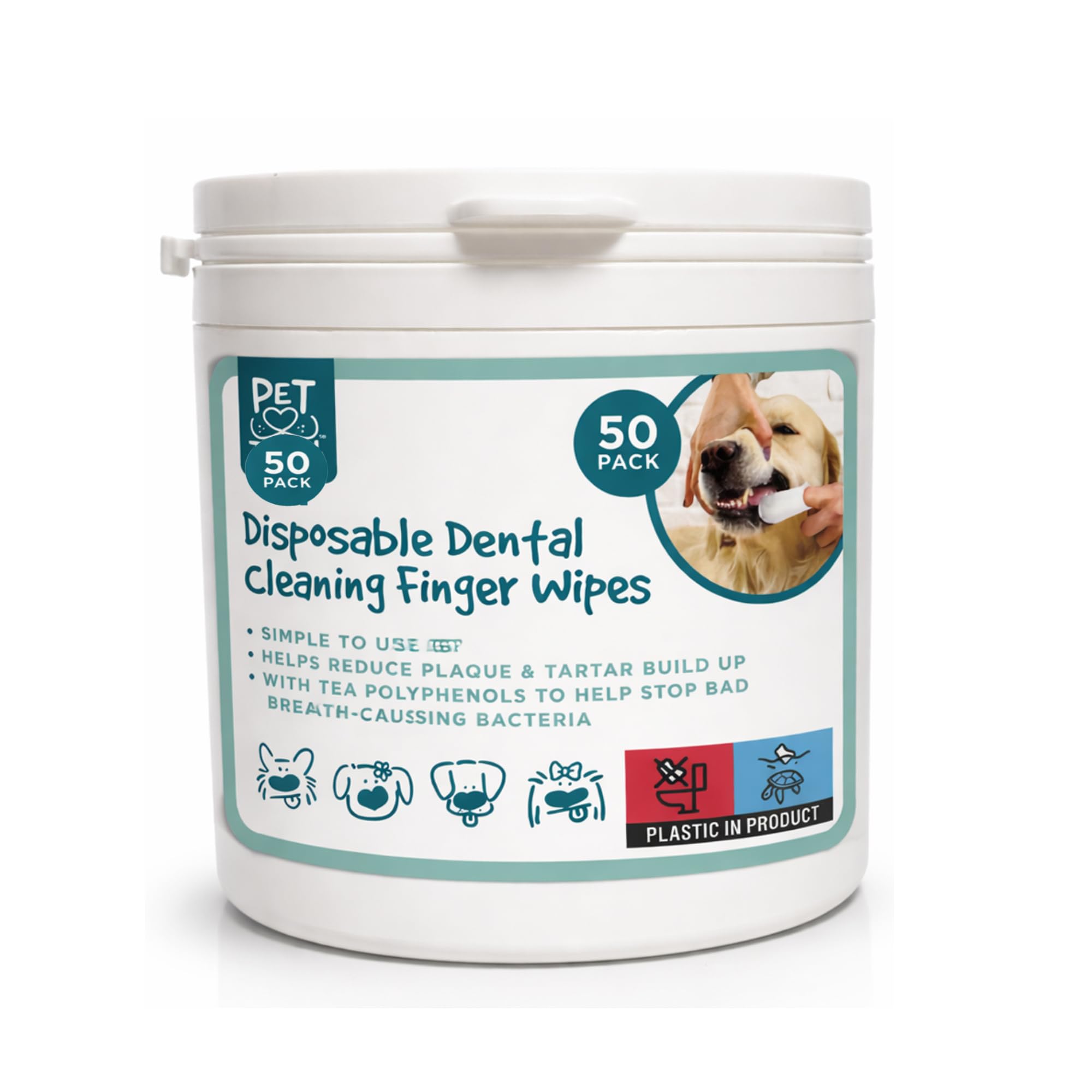 Dog Disposable Dental Cleaning Finger Wipes for Puppies & Dogs Tea Polyphenols Formula, Plaque and Tartar Reduction Teeth Cleaing Wipes 50 Pack (50)