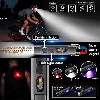 SKYFIRE 2Pack Rechargeable EDC Flashlight with Electric Lighter,Clip and Magnetic Base,Mini Flash Lights with UV Red and White LED Light Portable Pocket Light for Outdoors Indoor Emergency Working