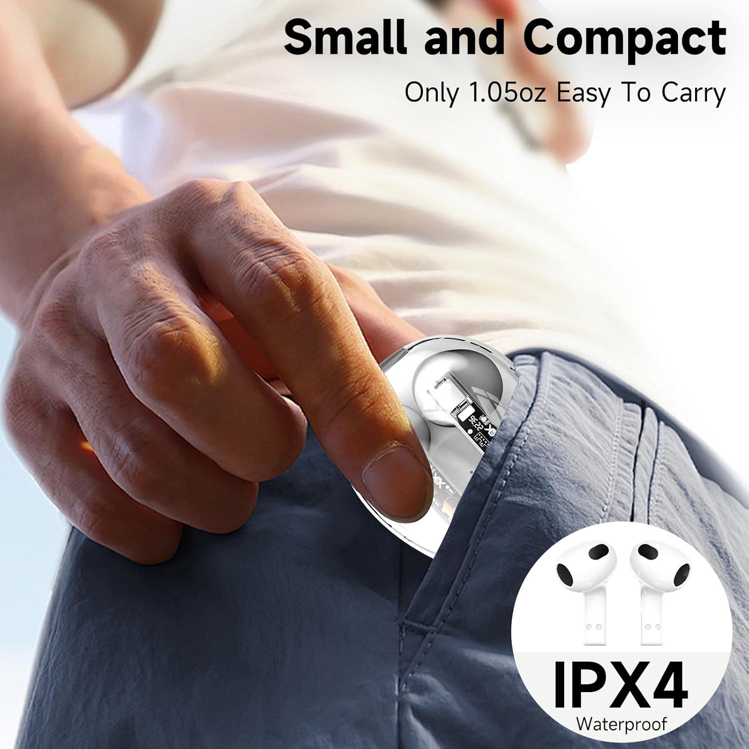 aigo True Wireless Earbuds with Transparent Case and Neck Lanyard, Bluetooth 5.4 Headphones with Touch Control, Water Resistant, 2 Mics for Clear Calls and Super Shine White image 6 of 9 B0DC69JH1P