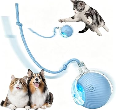 Automatic Interactive Rolling Cats Toys Ball for Indoor, Electric Automatic Rolling Pet Toy, 360 Smart Interactive Rolling Dog Ball Durable and Safe Material for Cat and DogBlue