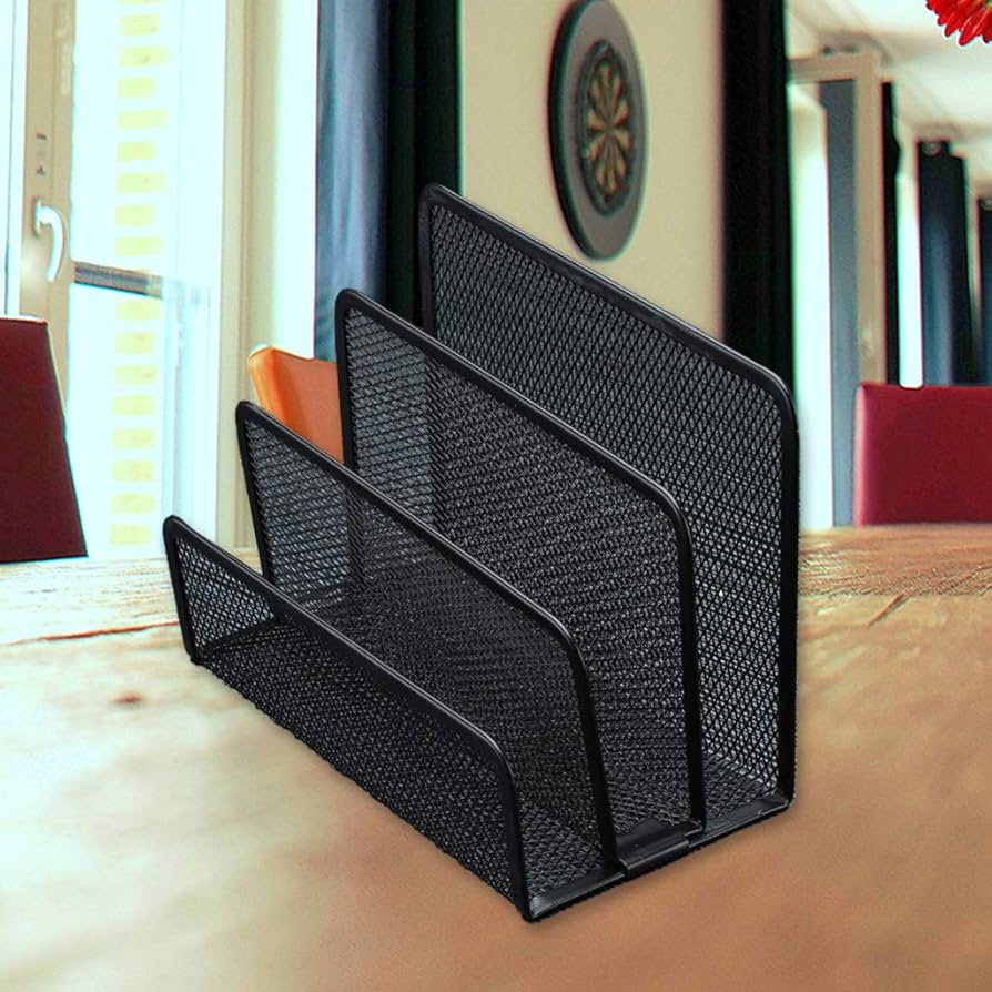 Organizer Desktop In Rete Metallica - 3 Scomparti Per Lettere, Documenti, Biglietti Da Visita, Nero - Foto 8