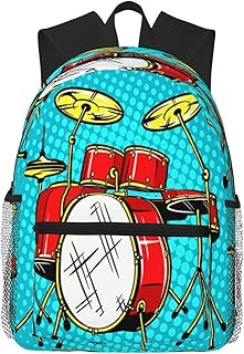Limhibu Travel Backpack for Boys Girls Kids, Doodle Drum Musical Instrument Backpacks Children School Bag Bookbag Daypack for Men Women