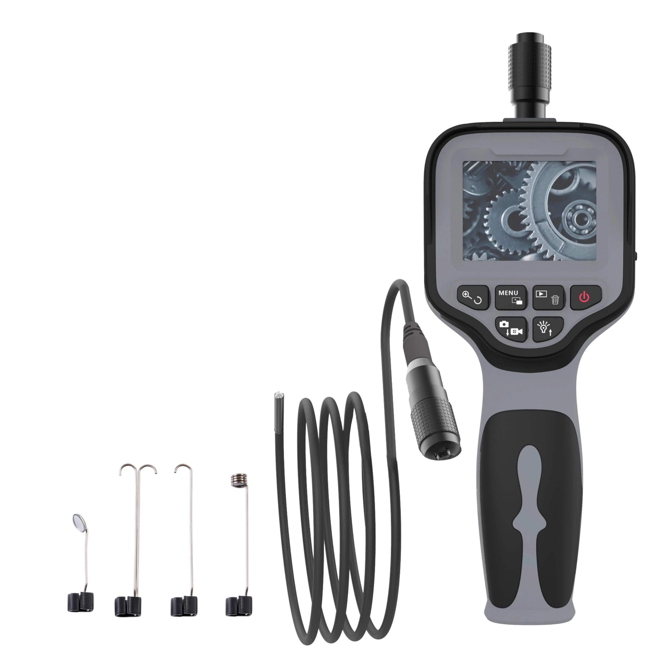 Inspektionskamera mit 2,8" IPS-Display, wasserfester HD-Kamera, 6-Fach Zoom, 6 LEDs, 115cm Schwanenhals & Zubehör im Transportkoffer