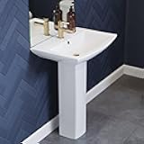 Sublime Rectangular Two-Piece Ceramic Pedestal Bathroom Sink in Glossy White with Overflow, Single Faucet Hole, Standard 1.75 in Drain