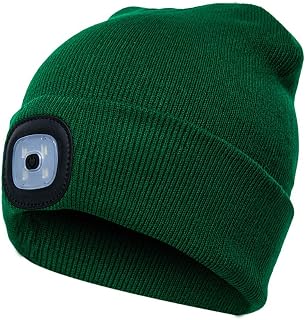 USB Rechargeable Beanie Hat Lighted Knit Hat Hands Free 4 LED Beanie Cap for Camping Grilling Running Walking