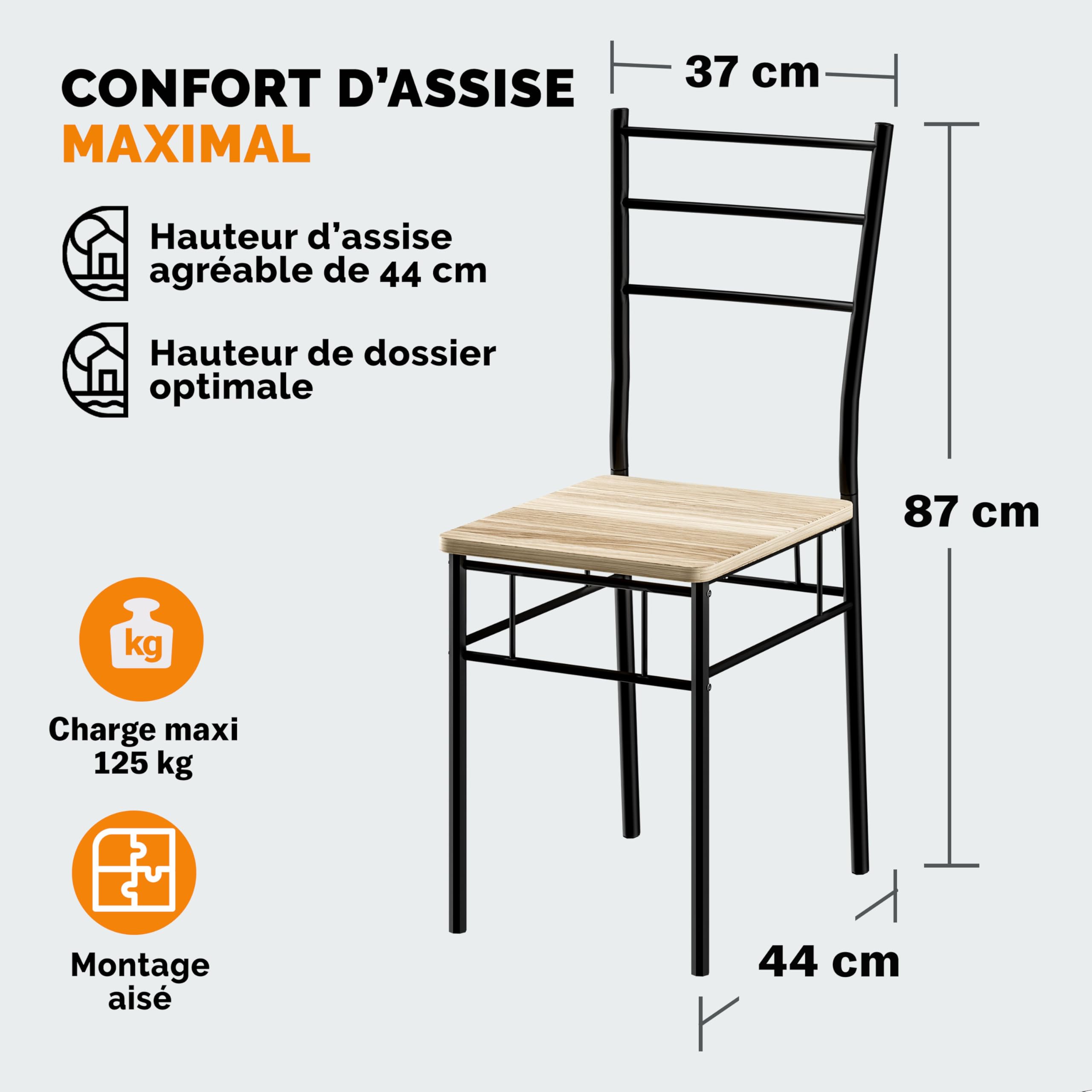 Casaria® Ensemble Leo Table avec 4 chaises chêne Clair MDF métal laqué Ensemble 5 pièces pour Salle à Manger Cuisine