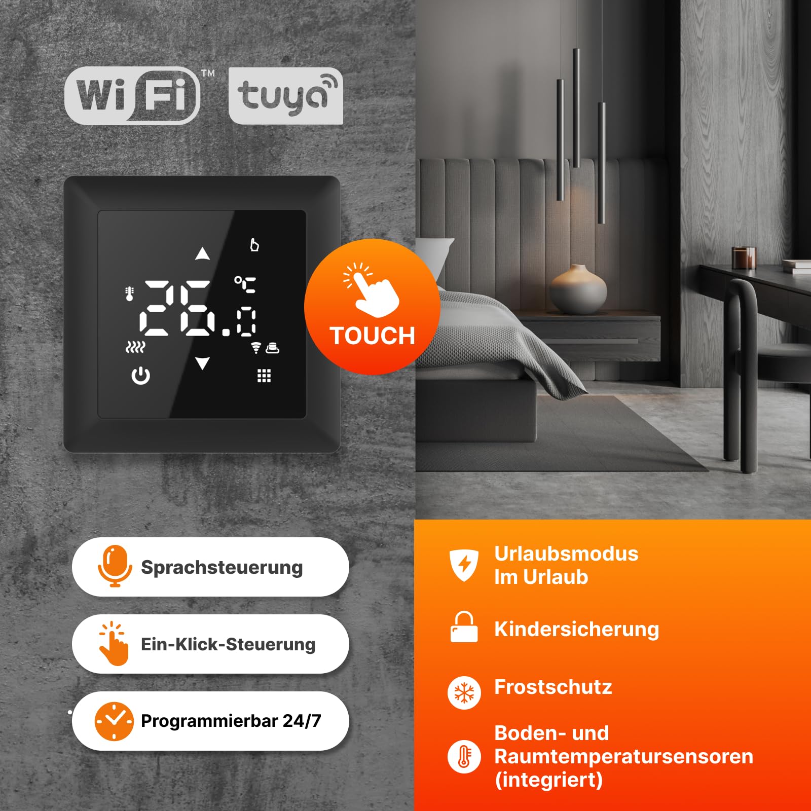 Chauffage au sol électrique pour stratifié : tapis chauffant en aluminium à deux fils WARMON ALU 150 W/m² pour sol flottant avec thermostat, thermostat :, taille du tapis : 5 m²