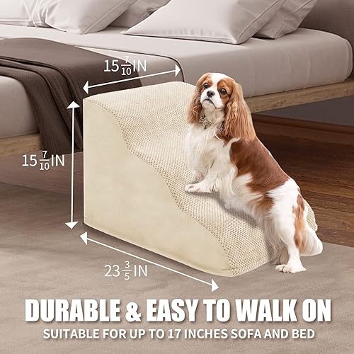 Miniatura 3 de Escaleras para perros, escaleras para mascotas con espuma de alta densidad y funda extraíble, rampa para perros de 15.7 pulgadas de alto para cama,