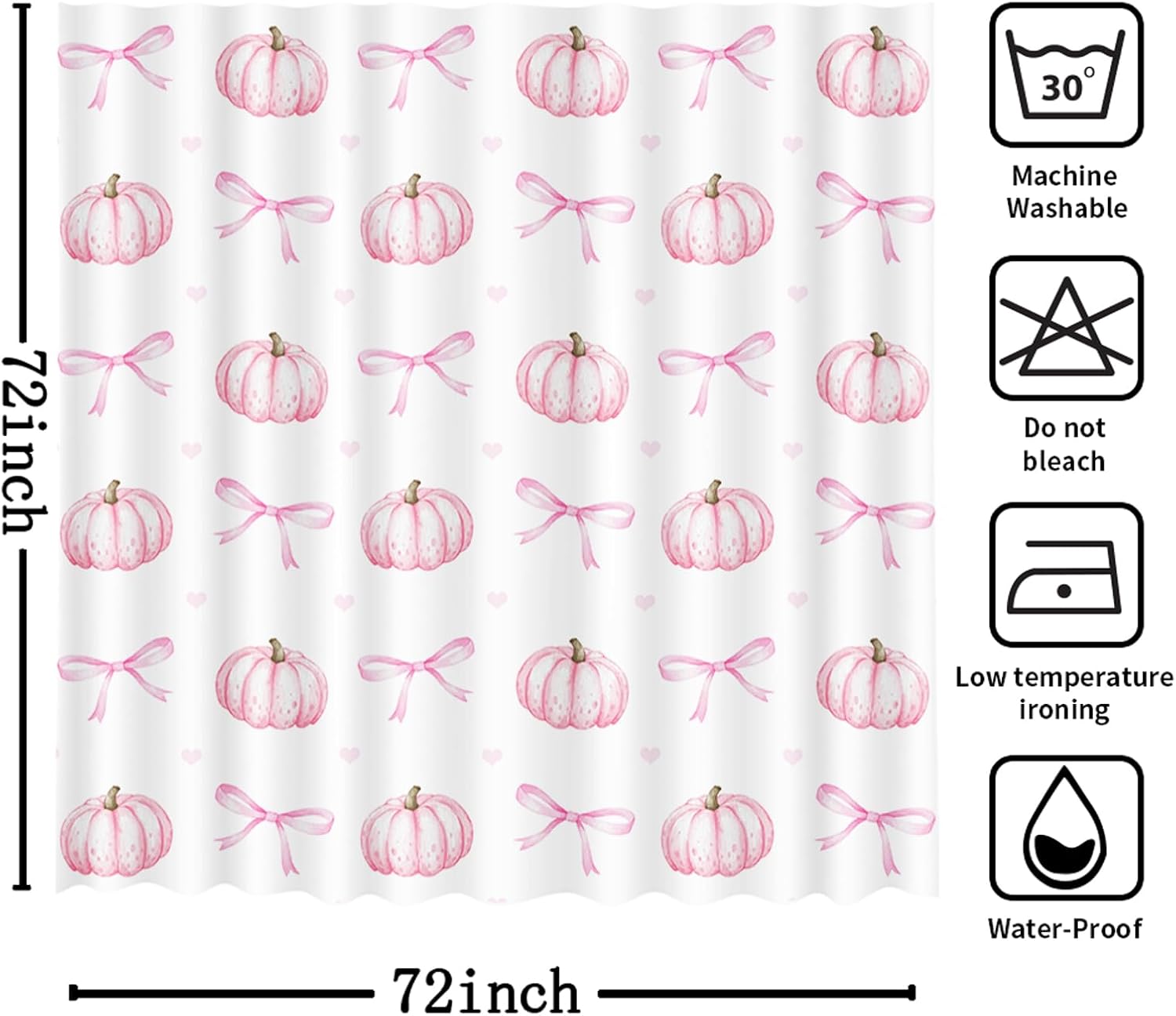 MEHOFOND Fall Pumpkin Shower Curtain Pink Bow Maple Leaves Bath Curtain | 100% Polyester Waterproof Fabric Shower Curtain, 12 Hooks 72x72 Inch, for Bathroom, Dorm, for Kids Adults, Washable