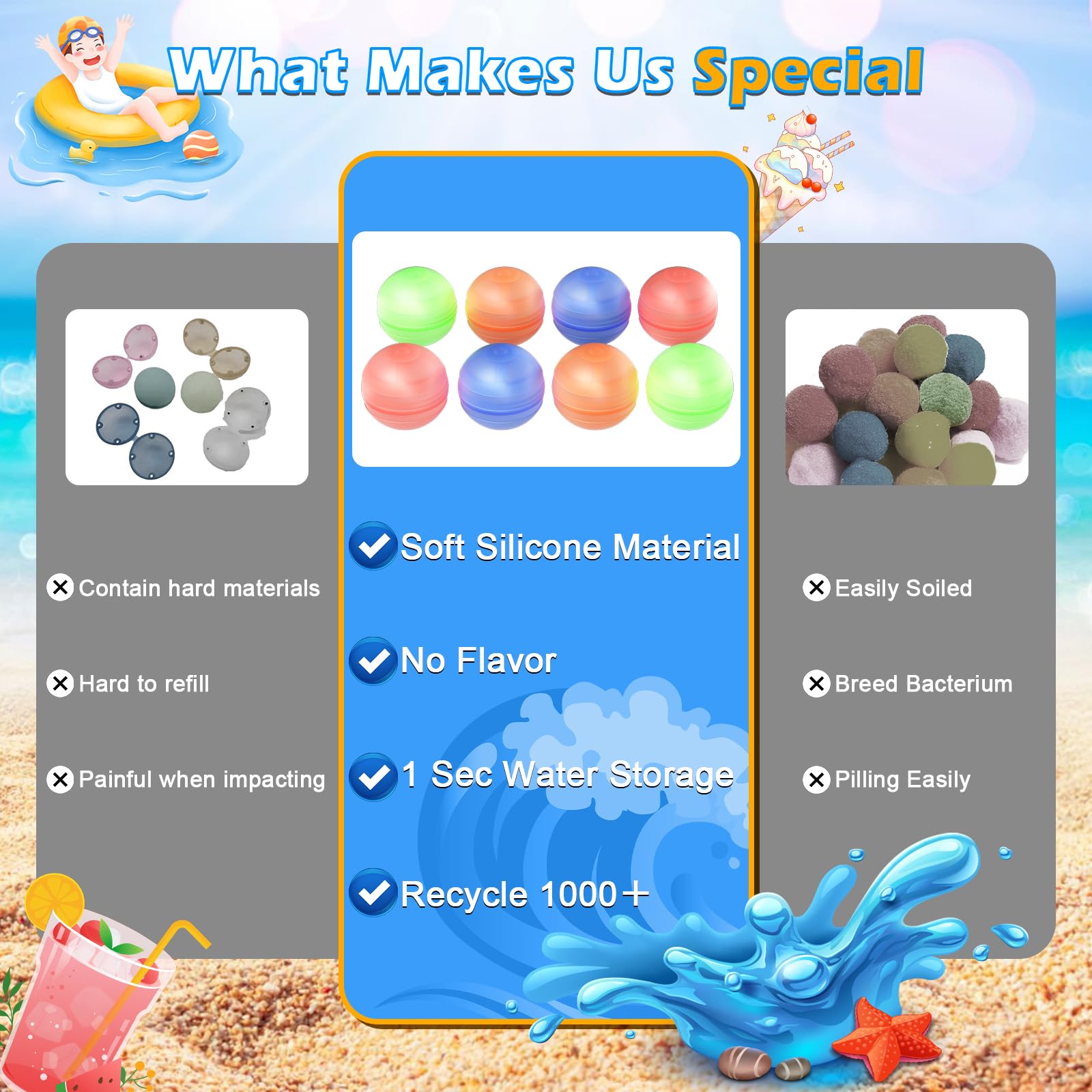 VFANDV Ballons D'eau Réutilisables, 6 PCS Bombe à Eau Réutilisable Silicone Ballons D'eau Remplissage Rapide Bombes à Eau Colorés Pour Fête Enfant Et Adulte Plage