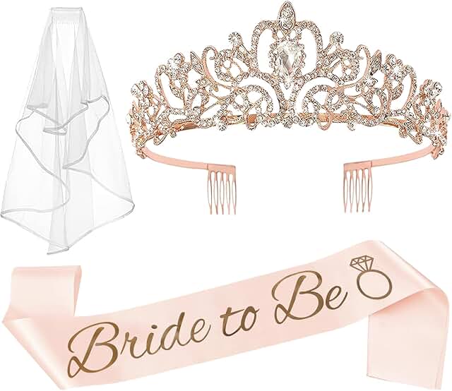 Bachelorette Crown, Sash & Veil Set