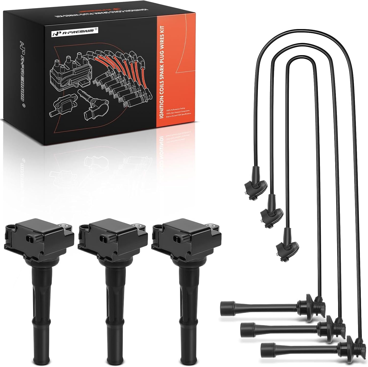 A-Premium 3 Ignition Coils with 3 Wire Compatible with Toyota Tacoma 1995-2004, Tundra 2000-2004, 4Runner 1996-2002, T100 1995-1998, 3.4L