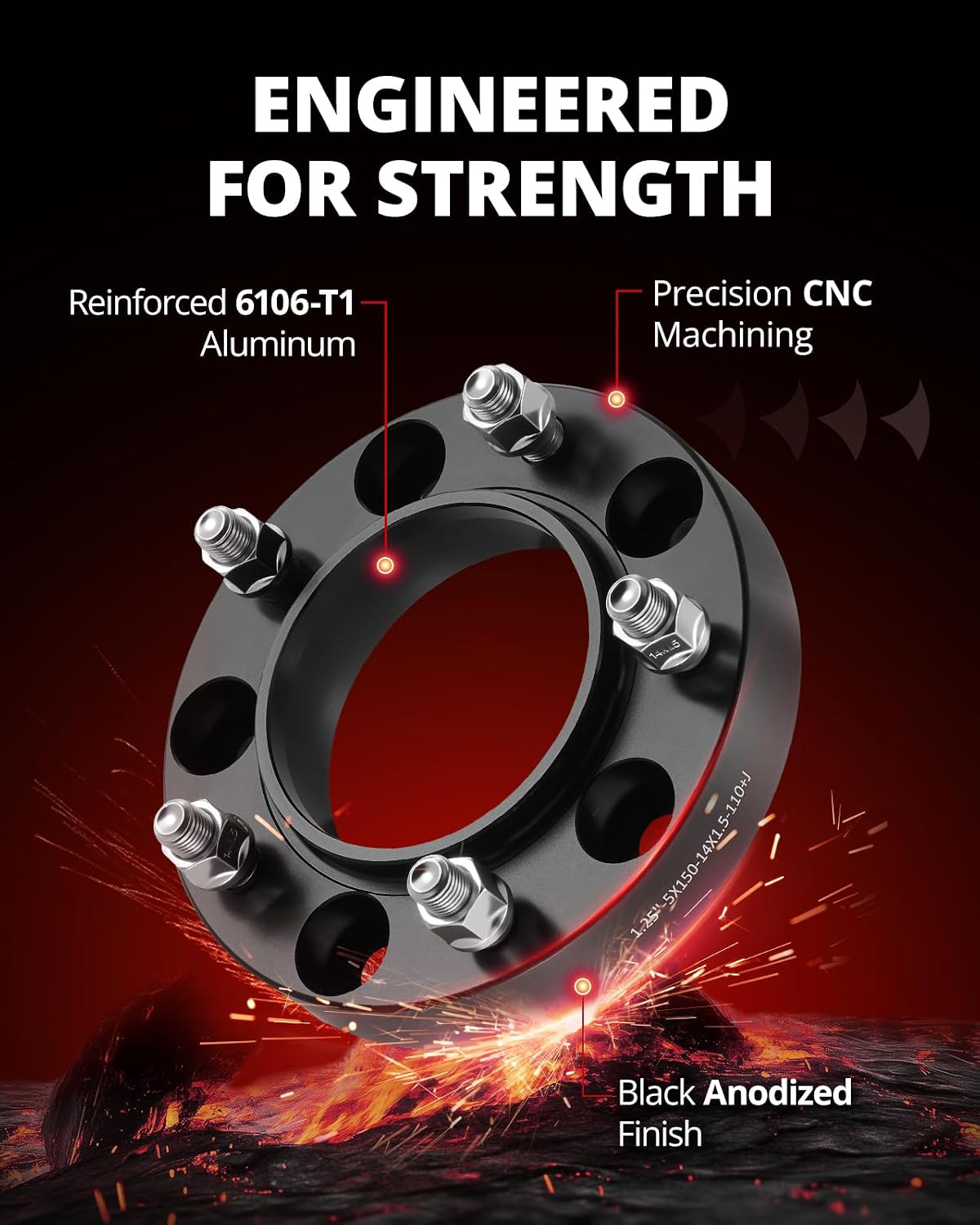 EVIL ENERGY 5x150 Wheel Spacers Compatible with Lexus LX470 LX570, Toyota Land Cruiser Sequoia Tundra 1.25" Hub Centric Wheel Spacer 4 pcs 5x150 mm with 110mm Hub Bore M14x1.5 Studs Hubcentric Black