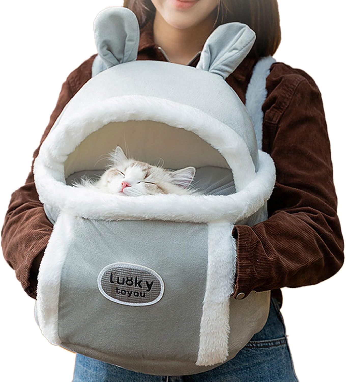 Plush Carrier Backpack for Small Cats Dogs Carriers Bag Portable Travel Winter Kitten Warm Walking Warm Carrier Travel Bag