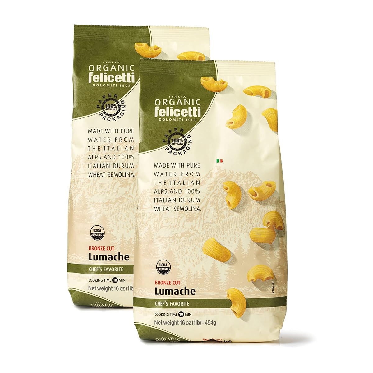 Organic Felicetti Lumache Pasta Italian Non-GMO 16oz (454g)