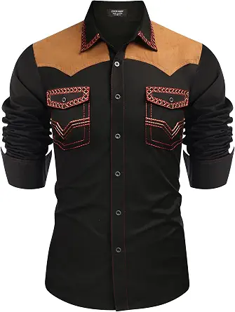 Men's Western Cowboy Shirt Embroidered Long Sleeve Slim Fit Cotton