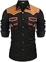COOFANDY Men's Western Cowboy Shirt Embroidered Long Sleeve Slim Fit Casual Cotton Button Down Hippie Shirts with Pockets