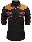 Men's Western Cowboy Shirt Embroidered Long Sleeve Slim Fit Casual Cotton Button Down Hippie Shirts with Pockets