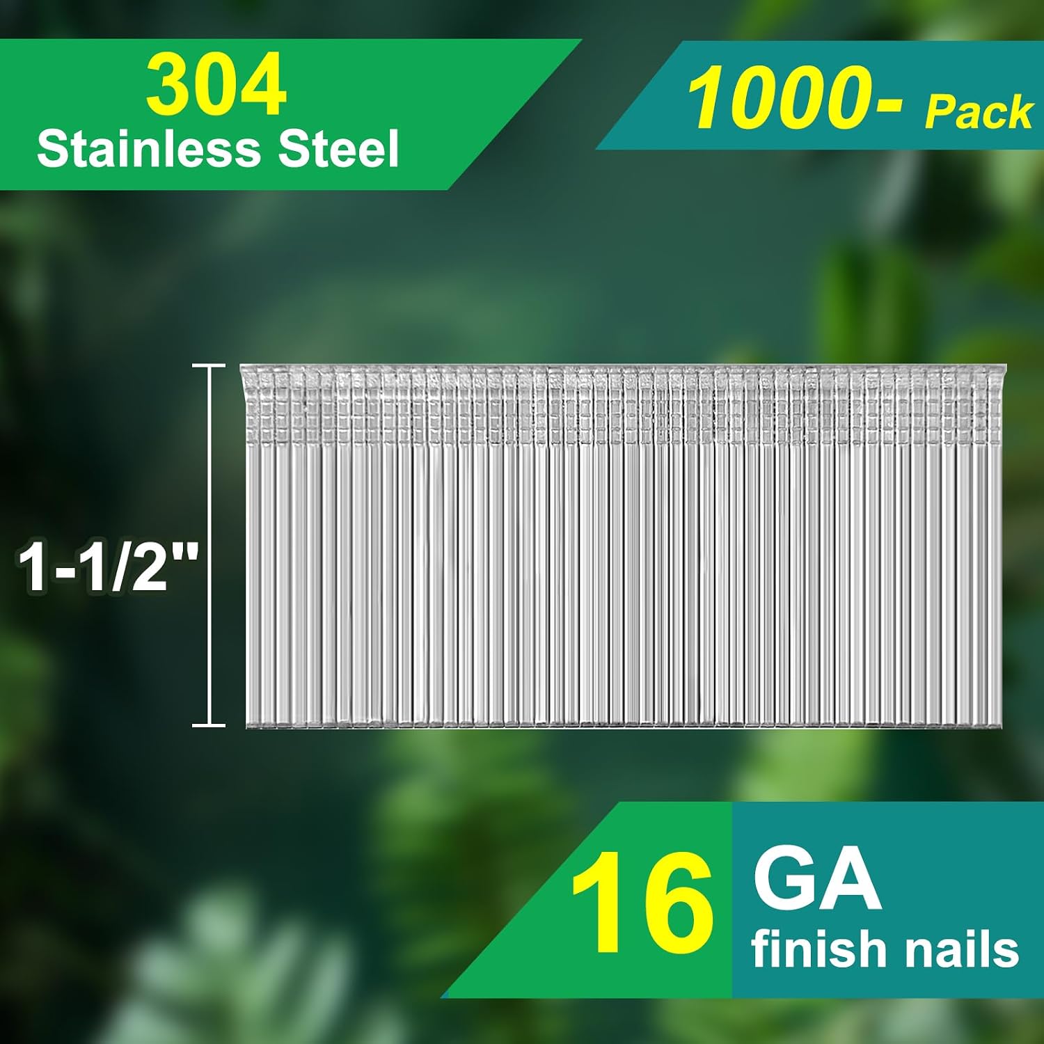 16 Gauge Straight Finish Nails, 304 Stainless Steel 1" ~2-1/2" 1000 Pack, Compatible with Pneumatic & Electric Finish Nailers or Nail Guns (1-1/2" - 1000 PCS)