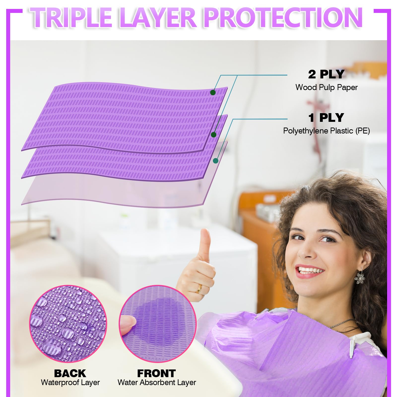 250 Stück Einweg-Lätzchen 33x45 Cm – 3-lagig, Wasserdicht, Für Tattoo, Nagelstudio & Patienten