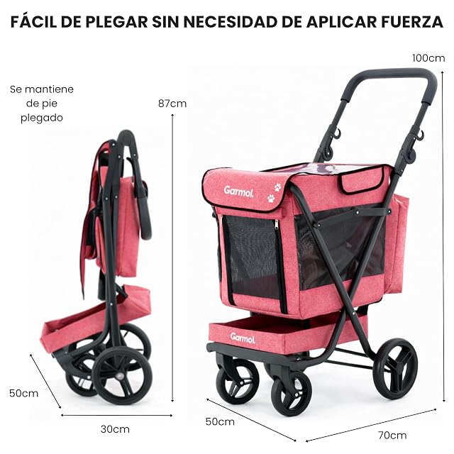 Foto 6 de 7 de GARMOL Jumbo Pet Carrito para Mascotas Plegable 66L hasta 8kg