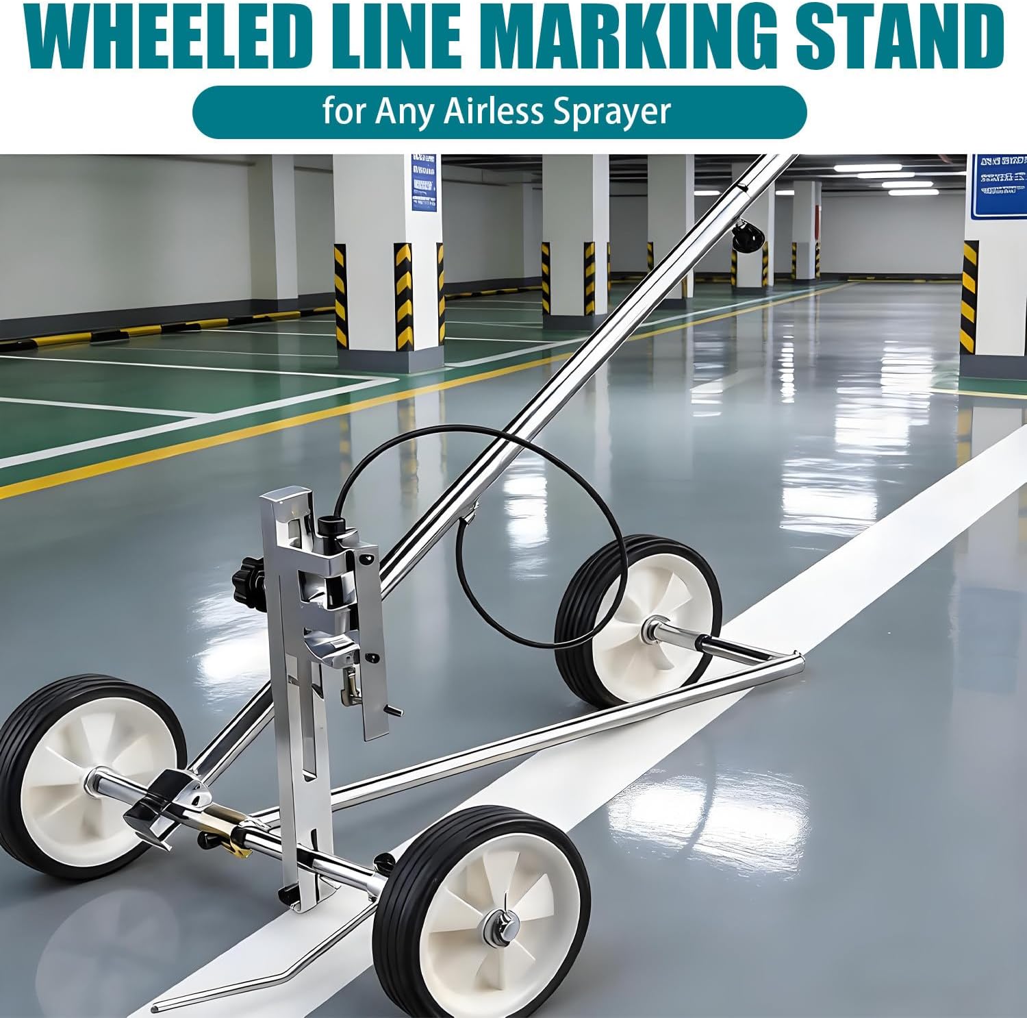 Hand Push Cold Paint Line Striper with Nozzle Basketball Court Marking Kit, Wheel Transfer Line Marking Machine, for Schools, Factory, Athletics, Garage, Basketball Court