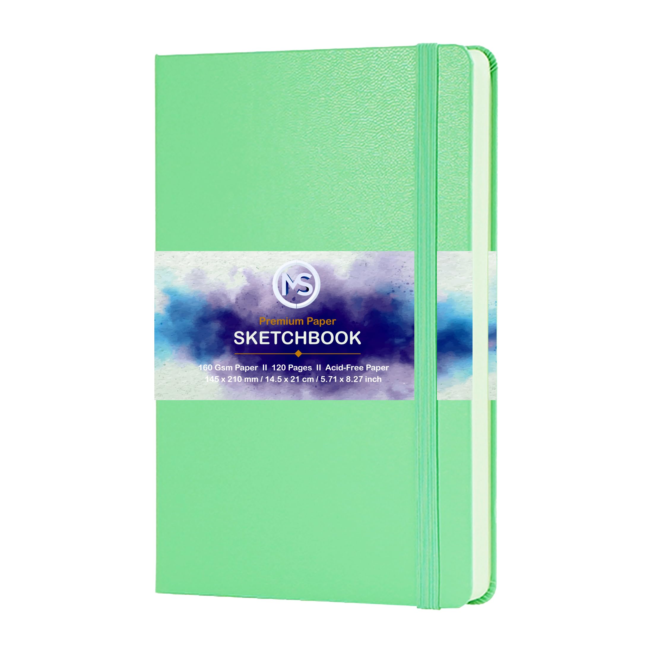 Sketchbook Journal Acid-Free 160gsm Paper 120 Pages (60 Sheets) Sewn Binding 5.8" X 8.3" A5 Leatherette Cover Watercolour Sketch Book for Artists Mixed Media Use (Tiffany Green)