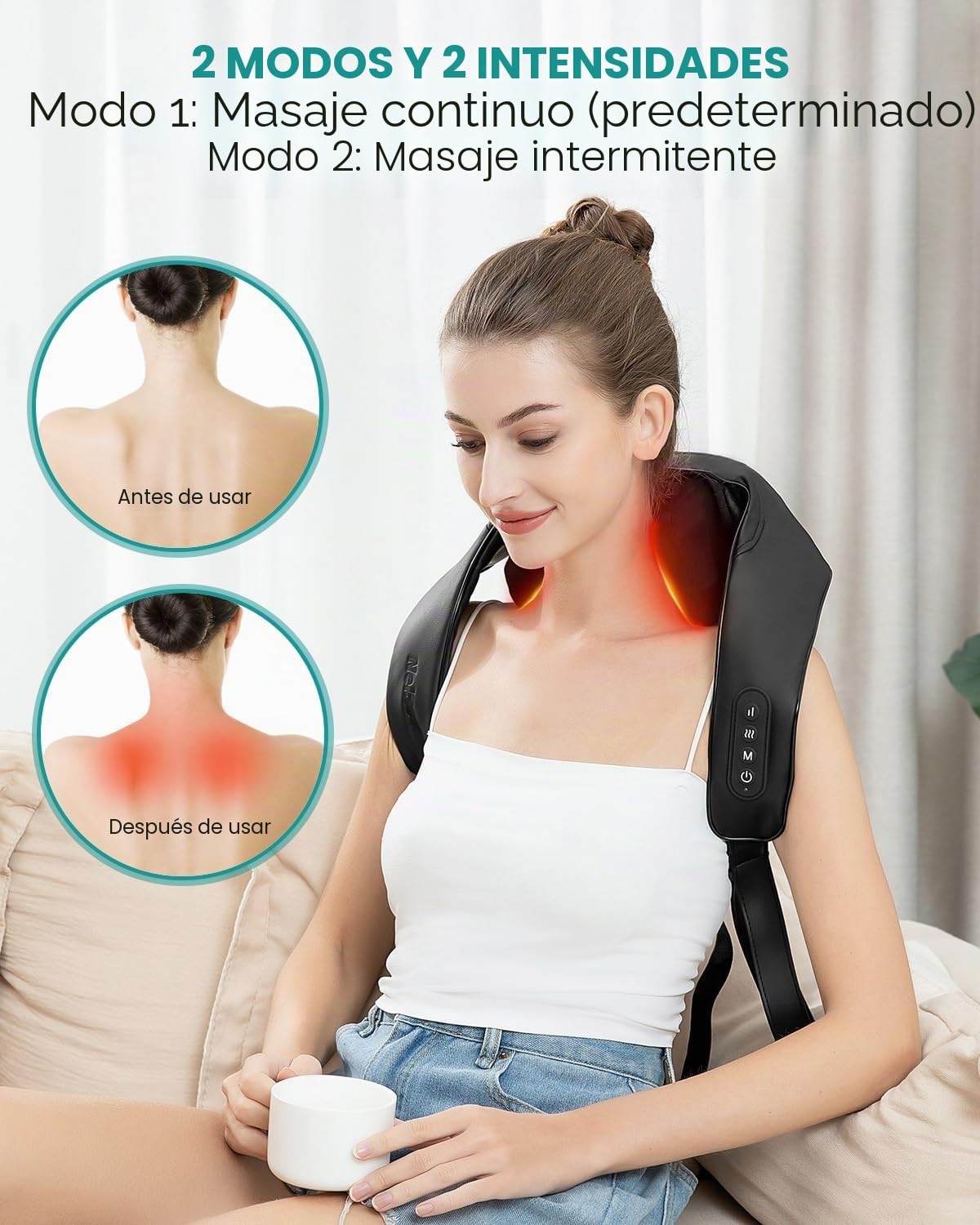 Nekteck Masajeador cervical y hombro inalámbrico 6D Shiatsu con función de calor, alivia el dolor de tejidos profundos, para el hogar y la oficina, para hombres y mujeres (Negro)