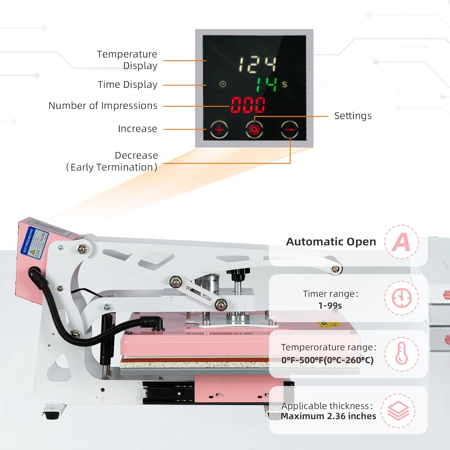 13x18 Semi-Automatic Heat Press Machine – Auto-Open with Slide-Out Drawer, Clamshell T-Shirt Transfer Press for Vinyl, Sublimation