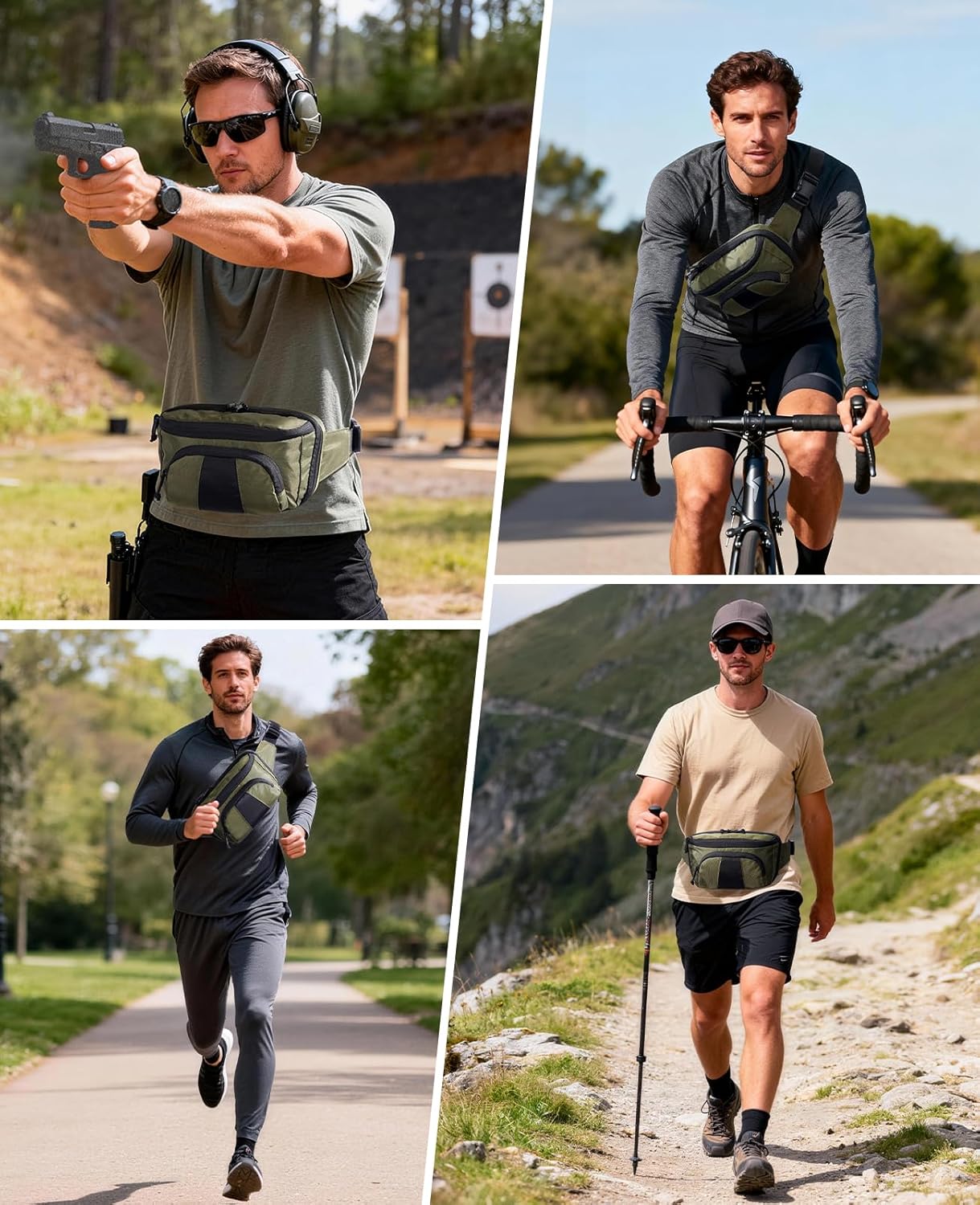 NOOLA Tactical Fanny Pack Compact Lightweight Waist Pack for Men Women, CCW Bag with Holster and Zippered Pockets, Adjustable EDC Waist Belt Bag for Cycling, Hunting, Running, Hiking (Green)