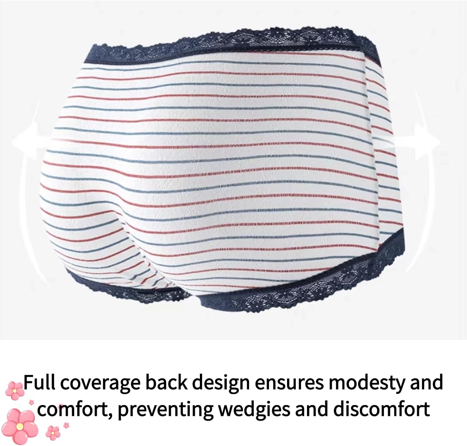 Women's Cotton Lace Stripes Floral Panties 5 Pack Girls Bow Vintage Dte Flower Cute Soft Breathable Underwear