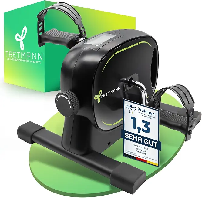Neu Tretmann Basic Pedaltrainer Set -extra standfest & leise- inkl. Befestigungsband -DEKRA Geprüft- Beintrainer für Senioren Heimtrainer Mini Bike Schwarz Grün