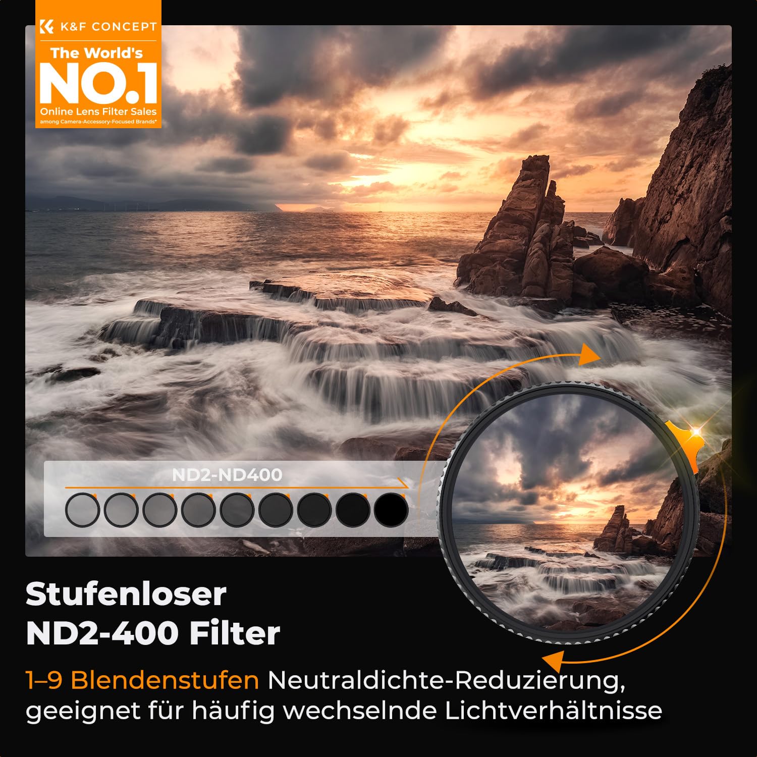 K&F CONCEPT Nano-X 67mm ND Filter Variabler Graufilter ND2-400 (1-9 Stop) Vario ND Filter mit Filtertasche