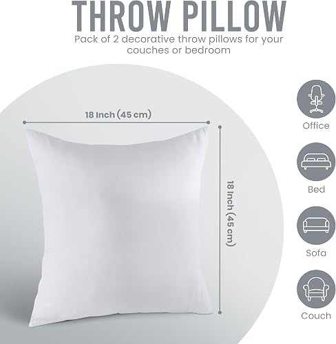 Utopia Bedding Cushion Inserts 55cm x 55cm (22x22 inch) Pack of 2 Hollowfibre Inner Pads for Sofa or Bed – White Cushions Fillers - 2