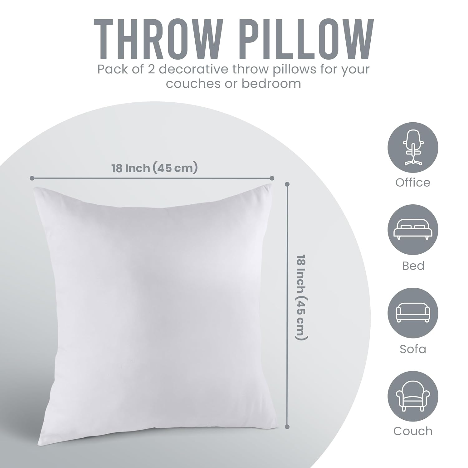 Utopia Bedding 18x18 Pillow Inserts, Set of 2, White – Indoor Decorative Throw Pillows for Bed, Sofa & Couch – Soft, Supportive & Fluffy Cushion Inserts - Image 3