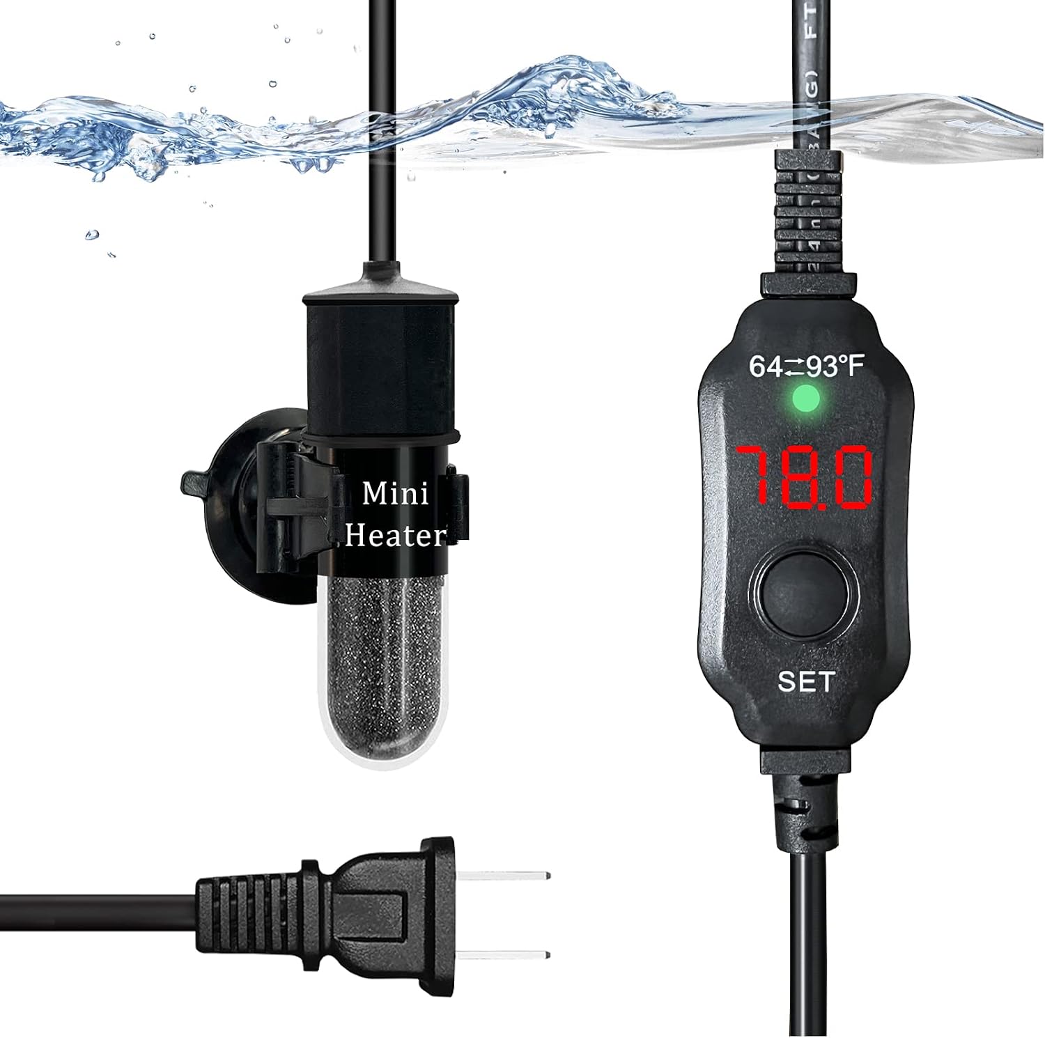 auomii 10/20/30W Mini Submersible Aquarium Heater, External Temperature Controller, LED Display, Used for 1-3 Gallons Fish Tank, (10W)