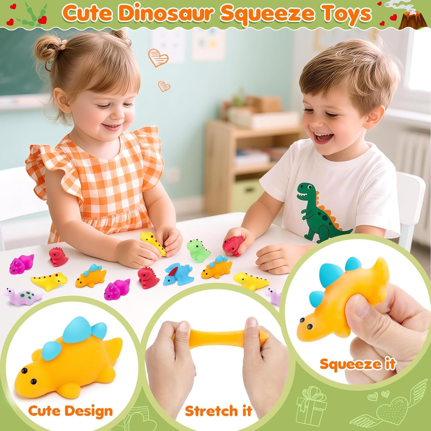 Valentines Day Cards for Kids Classroom, 28 Pack Valentines Gifts for Kids School with Stretchy Dinosaur, Squeeze Toy for Valentines Gifts Exchange, Kids Valentines Party Favors Supply for Boys Girls