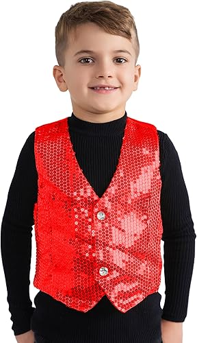 Dress Up America Sequin Vest for Kids - Red Shiny Dance Vest for Boys - Party Costume for Girls and Boys
